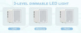 3-level dimmable LED light settings on mini skincare fridge with mirror.