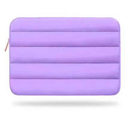 Purple laptop bag tablet sleeve, unisex fashion liner with zipper closure.