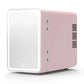 Mini skincare fridge with mirror in pink, compact and energy-efficient.