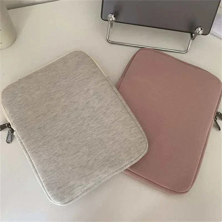 Women cute laptop sleeve case in light gray and pink, protective pouch for tablets and laptops.