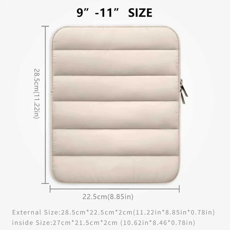 9-11 inch laptop bag tablet sleeve in solid polyester with zipper closure, external size 28.5cm x 22.5cm x 2cm.