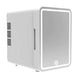 Mini skincare fridge with built-in mirror, compact design for cosmetics refrigeration.