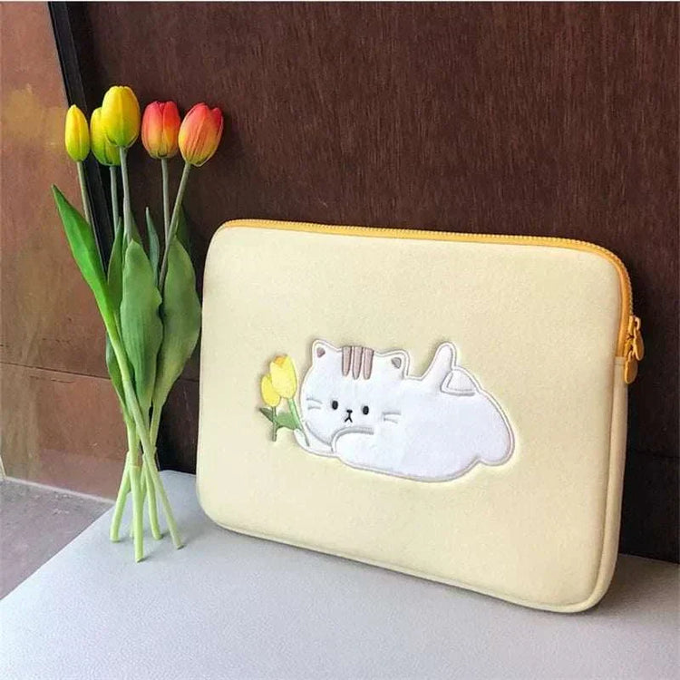 Women's cute laptop sleeve case with cartoon design, suitable for 11-15.6 inch devices.