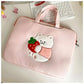 Women cute laptop sleeve in pink with bear and strawberry design, protective pouch for tablets and laptops.