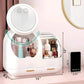 Cosmetic display cases with touch screen LED light, white finish, vanity organizer, 4 spacious compartments.