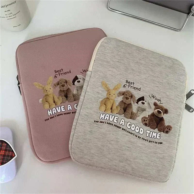 Women cute laptop sleeve case, cartoon protective pouch for tablets.