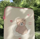 cute bear design women laptop sleeve case with pink hearts