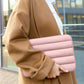 Stylish unisex laptop bag tablet sleeve in pink, solid pattern, lightweight polyester with zipper closure.