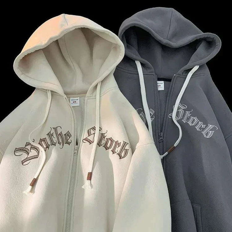 Goth streetwear jackets coats, hooded, Y2K style, zip-up, autumn/winter, cotton blend, letter pattern.