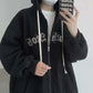 Goth streetwear jacket coat with hood, featuring Y2K style and letter pattern, ideal for autumn and winter fashion.