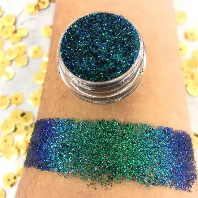 Chameleon eyeshadow with shimmering blue and green pigments.