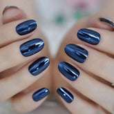 Electroplating dark blue fake nails with starry sky pattern, wearable and removable.