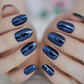 Electroplating dark blue fake nails with starry sky pattern, wearable and removable.