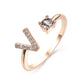 Elegant adjustable initial letter ring with zircon stones, unique fashion jewelry design for women.