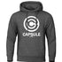 Dark grey hoodie with Capsule Corp logo, polyester material, leisure style.