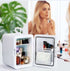 Compact mini makeup fridge for beauty products, elegant design, and portable.