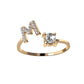 Adjustable initial letter ring with zircon, fashionable women&