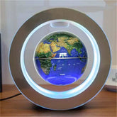 Floating world map globe with gravity-defying technology and LED lighting.