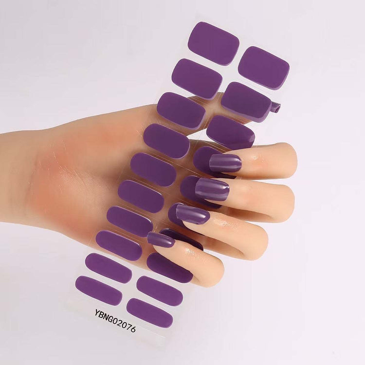 Gel Nail Stickers in purple for semi-curing with heating lamp hardening.