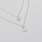 Moon double-layer necklace with rhinestone star and crescent charm, white gold color, affordable luxury clavicle chain for women.