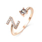 Elegant adjustable 26 initial letter ring with zircon stones, vintage design jewelry for women.