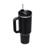 Insulated thermos cup with handle and straw in sleek black design.