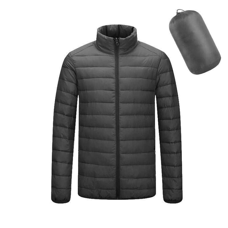 Men's lightweight hooded coat, warm winter zipper jacket, stylish fashion outerwear.