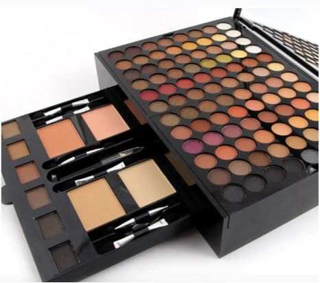 Ultimate Makeup Kit with diverse shades and textures, compact and stylish design for all skill levels.