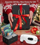 Exquisite gift box display with 4D Intelligent Eye Massager and holiday decorations.